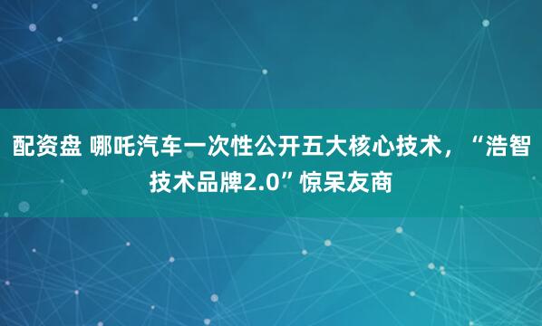 配资盘 哪吒汽车一次性公开五大核心技术，“浩智技术品牌2.0”惊呆友商